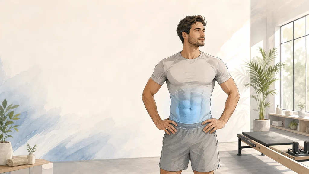 Sportif illustré avec une zone abdominale ciblée par la cryolipolyse