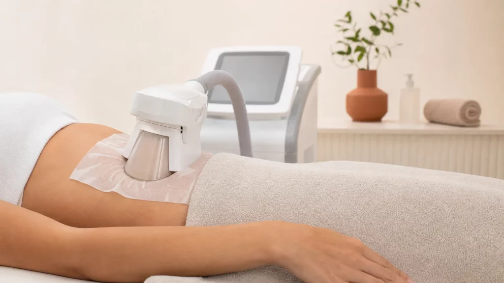 Séance de cryolipolyse du ventre avec applicateur de froid